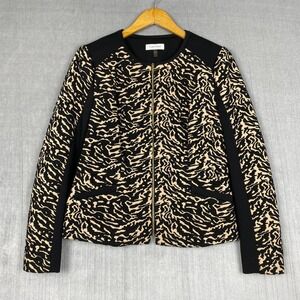 Calvin Klein Knit Jacket Womens Medium Zebra Full Zip Short Cardigan Mob Wife